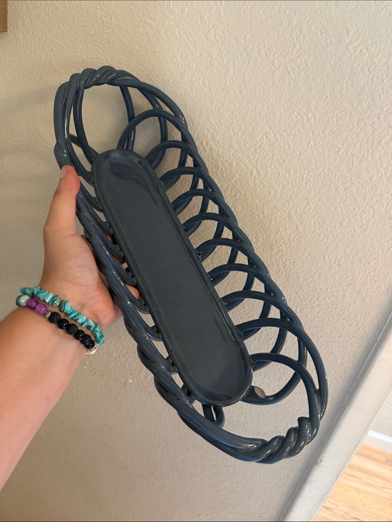 Other - Vintage Blue Ceramic Lattice Bread & Serving Tray